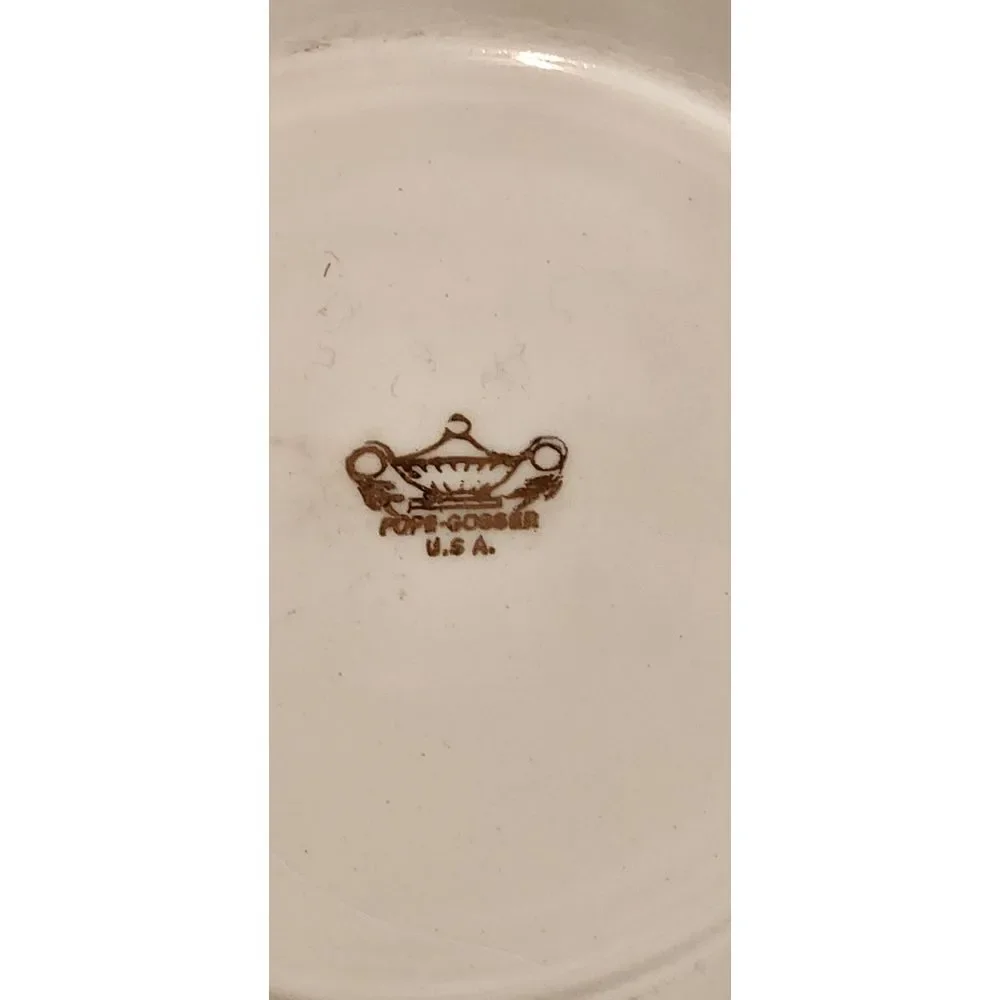 Pope Gosser USA Plates Bread/Salad Pink w/Gold Scalloped‎ Trim 4 Plates